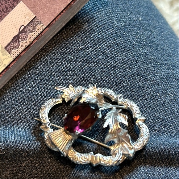 Vintage Mizpah Sweetheart Amethyst Crystal Celtic Scottish Thistle Brooch/Pin - Picture 2 of 5